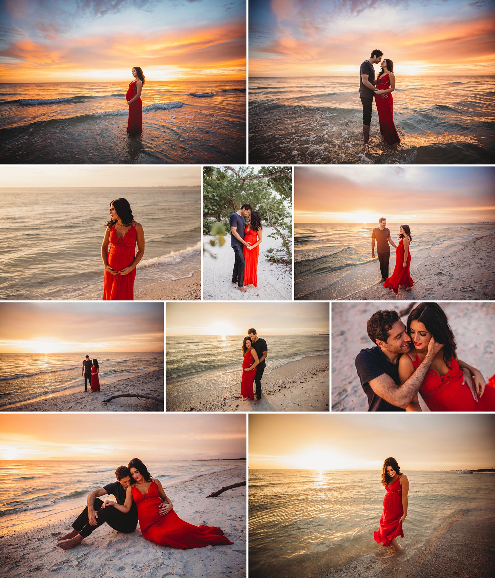 Couples beach maternity session in Naples, Florida during Golden Hour