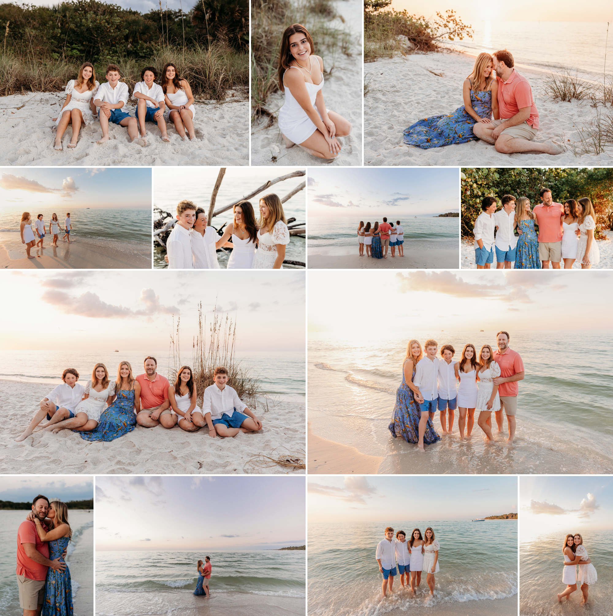 A blended family shoots portraits on the beach while on vacation in Florida. The Naples state park makes the perfect backdrop.