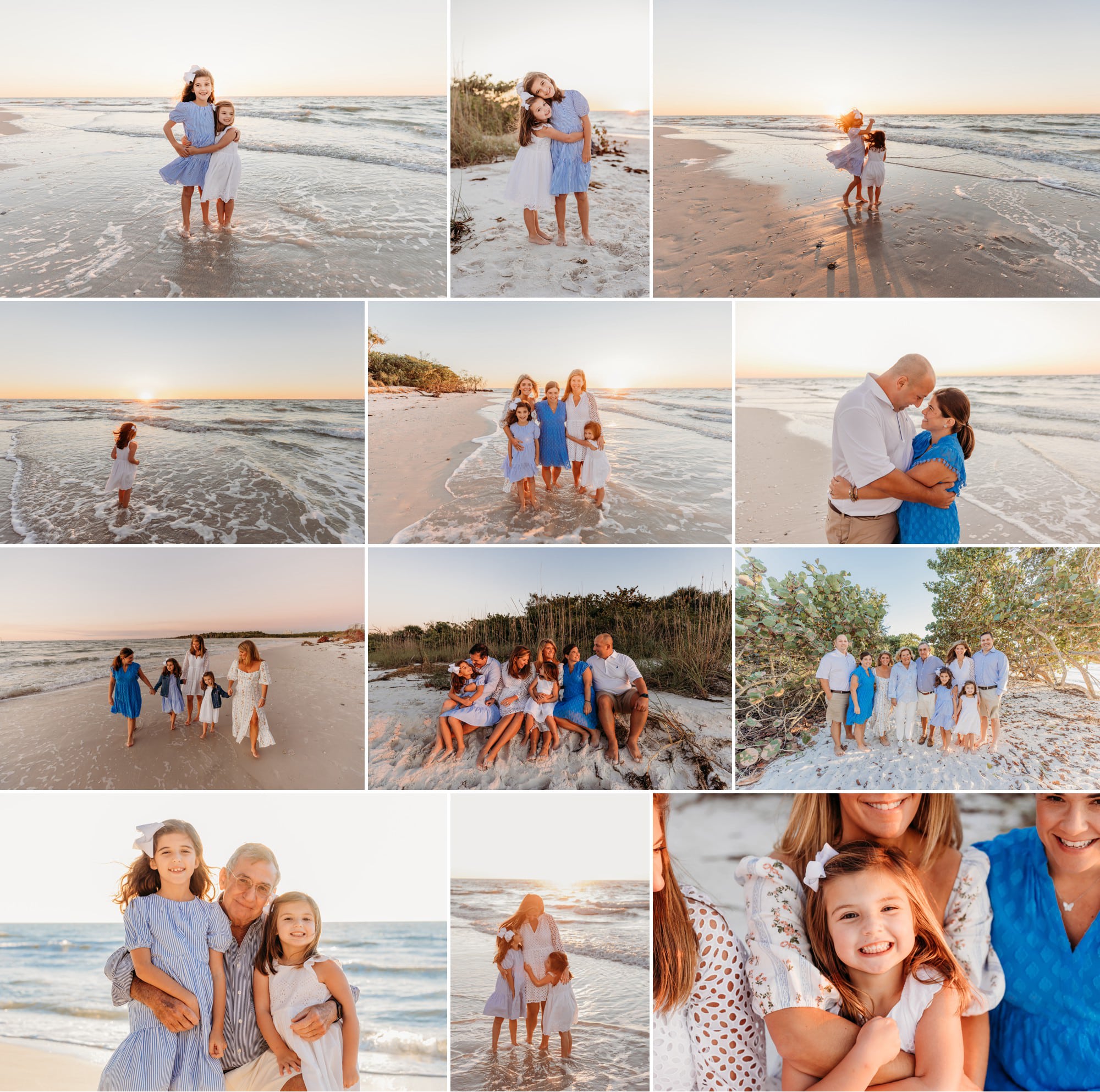 Naples Family Photo Session on the beach with Grandparents and Grandkids. Extended family portraits on a Winter evening. 